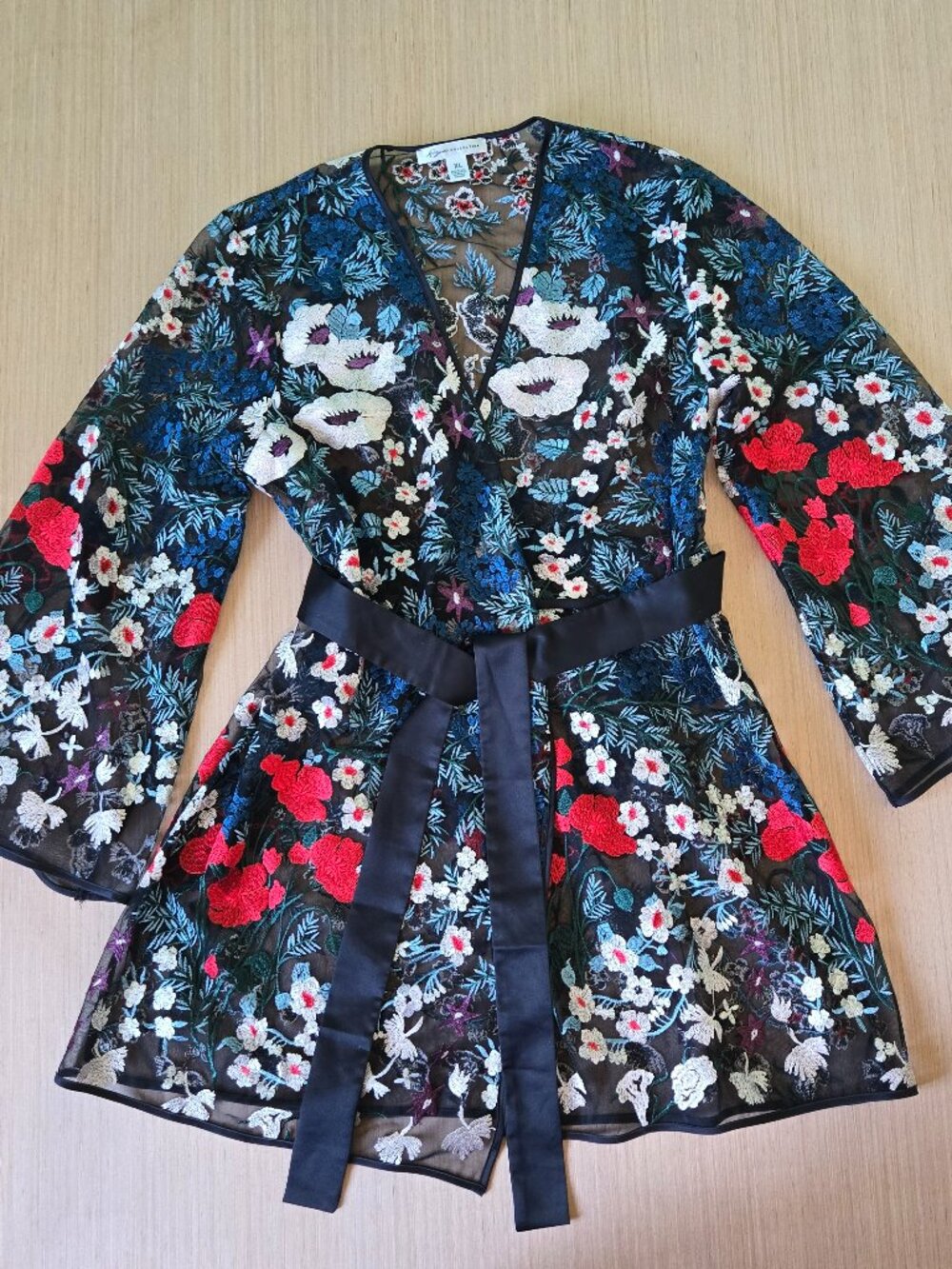 RYA Collection Georgia Sheer Kimono XL Embroidered Floral Cover Up Robe